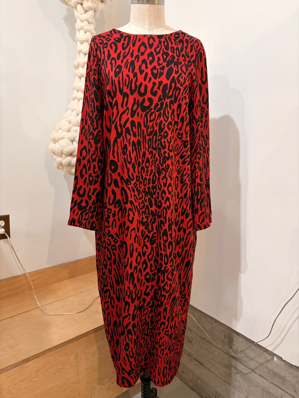 Zara Woman Red Black Leopard Print Long Sleeve Maxi Dress Size M